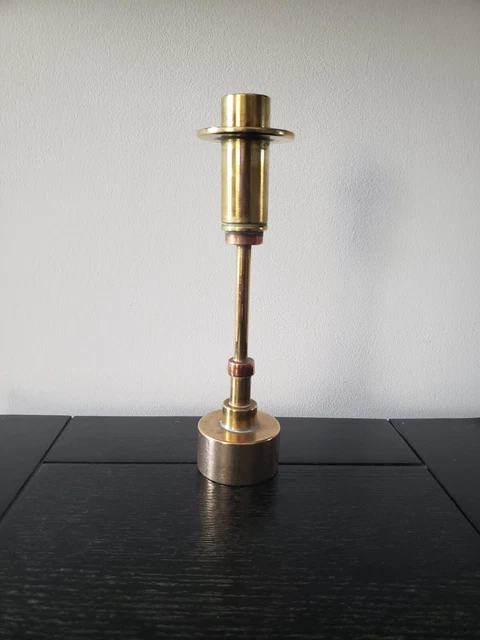 Ancien bougeoir à poussoir en laiton vintage des années 1900