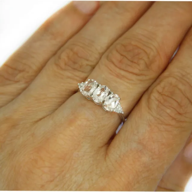 9ct White Gold Morganite Diamond Ring Size 7 - N 1/2