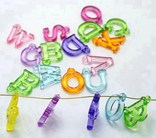 200 Transparent Acrylic Assorted Alphabet Letter Pendants Charm 14mm Kids Craft