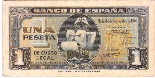 Billete de 1 Peseta de 1940 ( Santa María ) Serie H ( bonito )