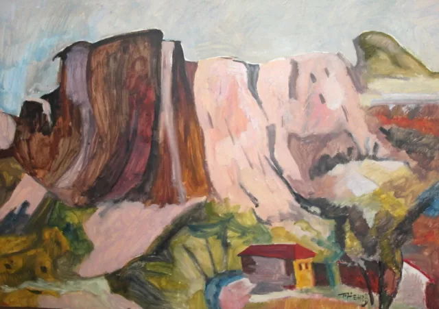 Vintage oil painting expressionist landscape signed