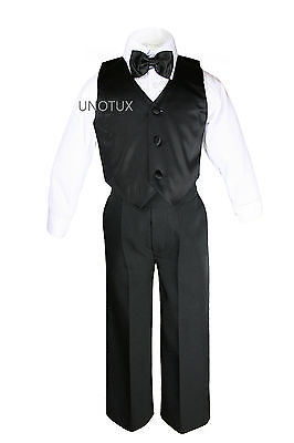 Baby Kid Teen Ragazzi formale partito 7pc Nero Vestiti Smoking Gilet Cravatta Di Raso Colore S-20 3