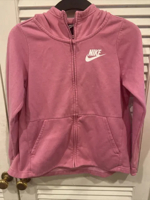 Girls Nike Fleece Full Zip Hoodie Baby Pink  Size Large 12-14 EUC