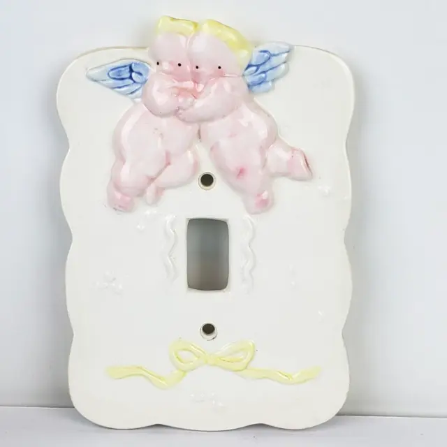Vintage Charpente Ceramic Baby Nursery Light Switch Plate Angels Cherubs Pastel