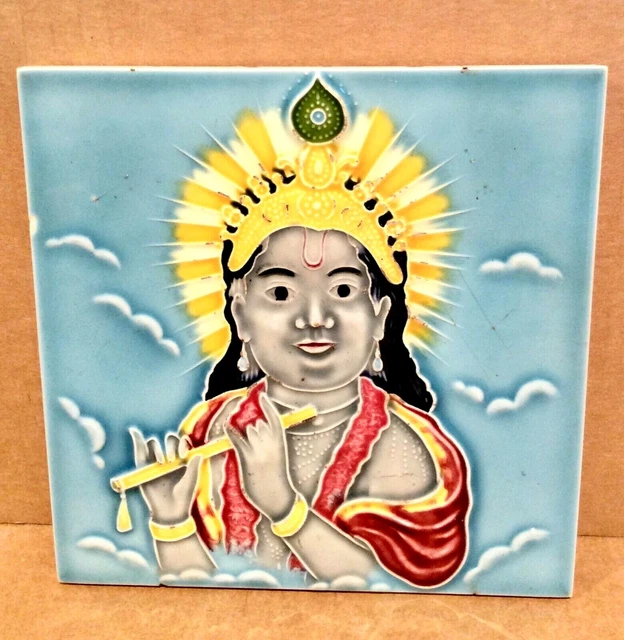 Lord Krishna Tile, Flute, India, Hindu, Made in Japan, Saji, 6x6, 1920’s