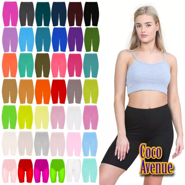 Ladies Plain Cycling Shorts Stretchy Gym Active Dancing Sports Yoga Short Pants