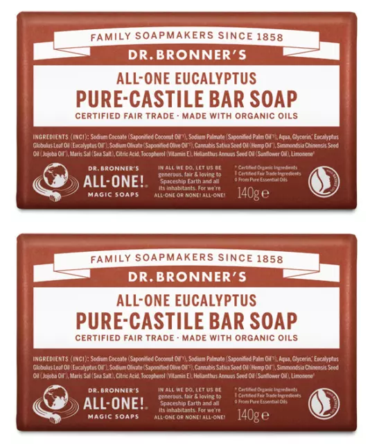 Dr Bronner Organic Eucalyptus Soap Bar - 140g (Pack of 2)