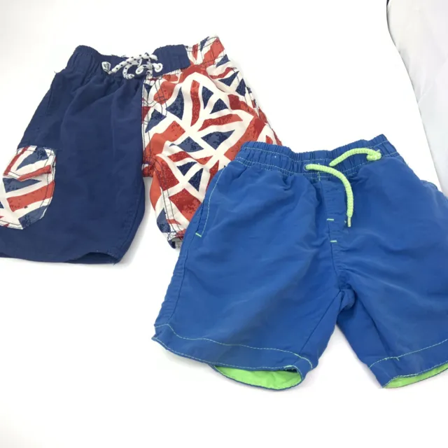 2x Boys Swim Shorts / Trunks Age 2-3 Years Blue UK Flag Spring Summer Holiday