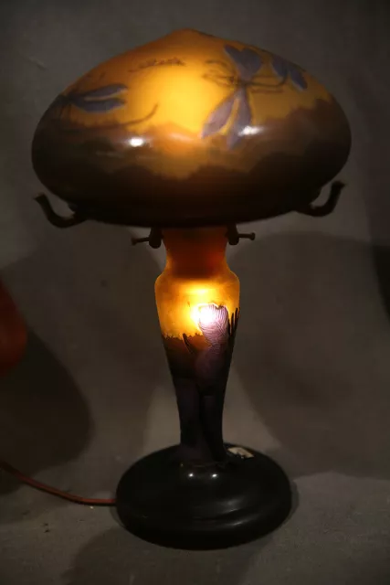 Early 20th Century Art Nouveau Galle Repro Colorful Table Lamp Mushroom Shape