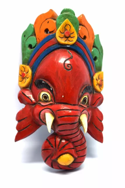 Old Carved Wooden Ganesha Colorful Painted Vintage Home/office decor. i71-4