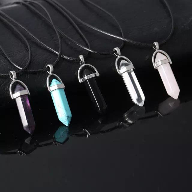 Natural Quartz Hexagonal Pendant Crystal Point Gemstone Necklace Chakra Healing 2