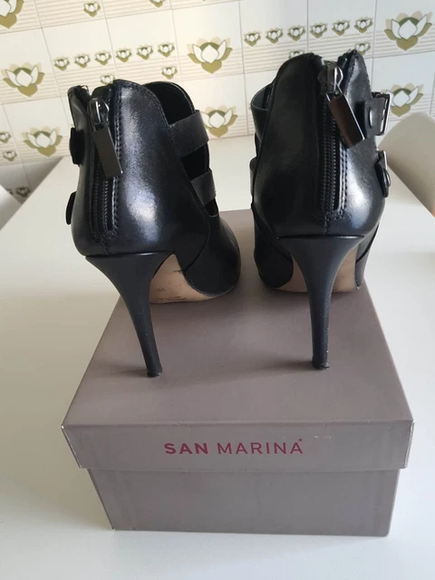 Bottines femme T38 SAN MARINA Cuir noir - TBE (Portées une fois) Talon 10 cm 3