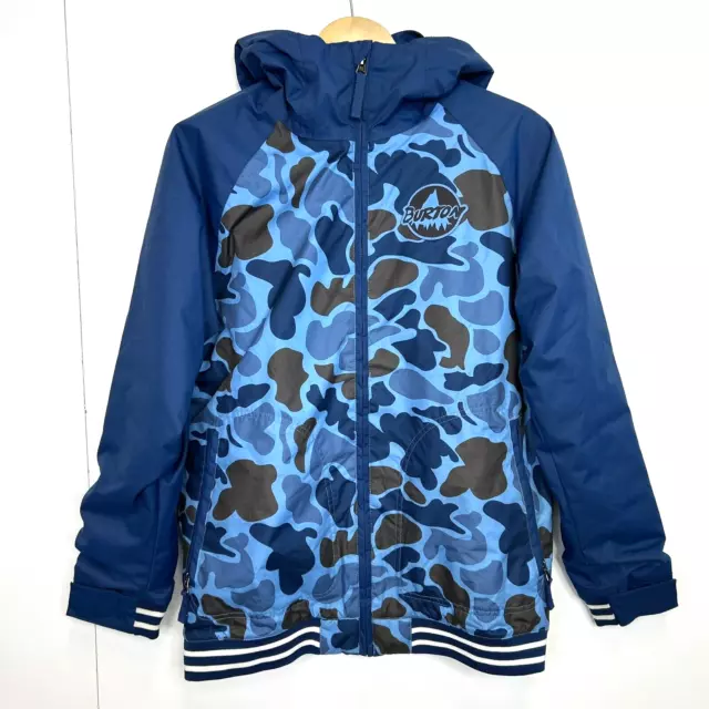 BURTON Dryride Boys Blue Camo Hooded Zip Ski Snowboarding Jacket Coat Size XL 16