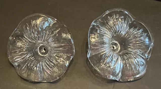 2 Antique Clear Pressed Sandwich Glass Flower Curtain Tie-Backs No Brackets