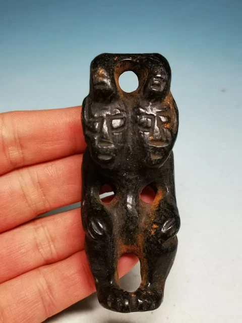 Unusual Black Iron Meteorite Alien Beast Amulet Sign Hongshan Culture Rare R21