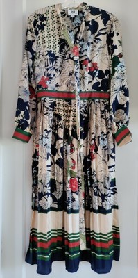 Vicky and Lucas Women's Floral Blues/Tan/Green Floral Print Midi Dress SZ SMALL