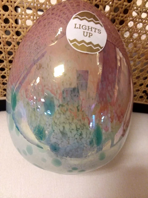 NEW Large Hand Blown Art GLASS EASTER EGG LIGHTS UP Speckled Leopard spots