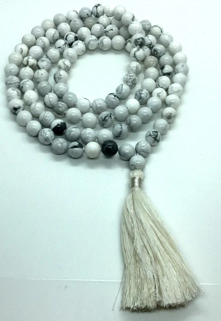 Collana Mala Perline Preghiera Turchese Howlite Bianca Buddista Tibet - Foto 8
