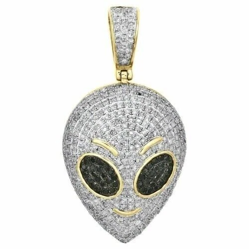 2.50 Ct Simulated Diamond Alien Face Men's Pendant 14K Yellow Gold Plated Finish