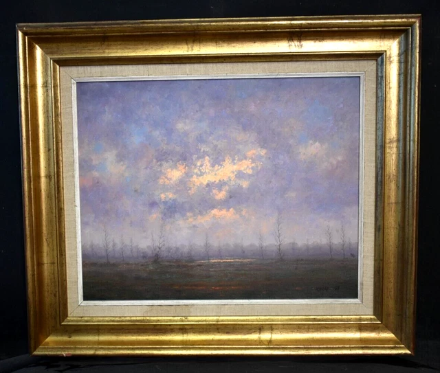 Tableau ancien huile marine effets de lumière signé XXème