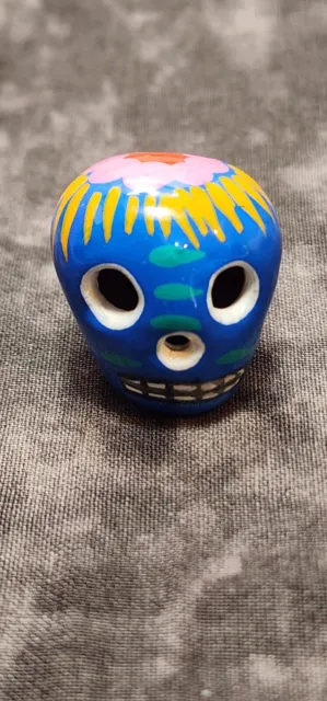 Small Mexican Day of the Dead Hand Painted Ceramic Skull Colorful Made In Mexico