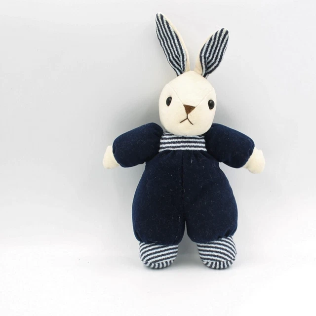 Doudou lapin bleu marine blanc rayé AJENA - 27680
