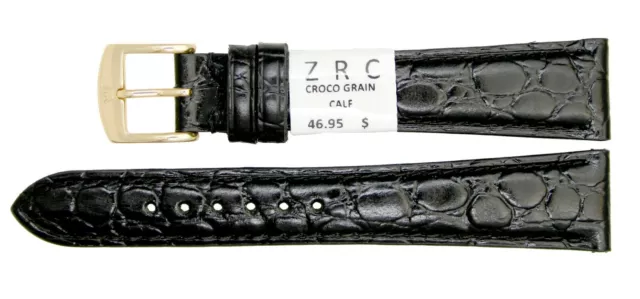 ZRC 18mm Croco Grain Black Genuine Calf Leather Watch Band - Made in France
