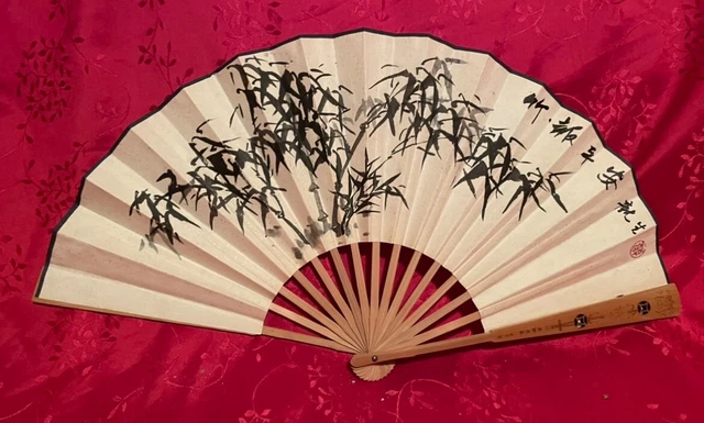 Antique China Chinese Qing poem  painted painting Fan