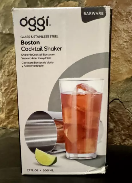 NEW! OGGI BOSTON COCKTAIL SHAKER Glass & Stainless Steel