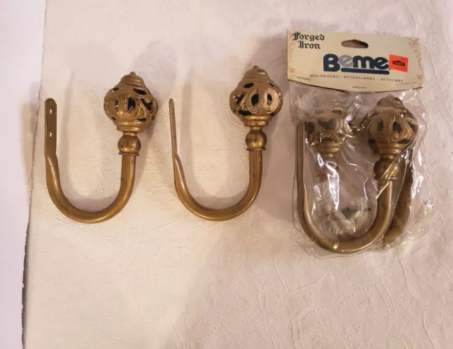 Forged Iron Curtain Drapery Holdbacks (4) Tie Backs Antique Brass Finish