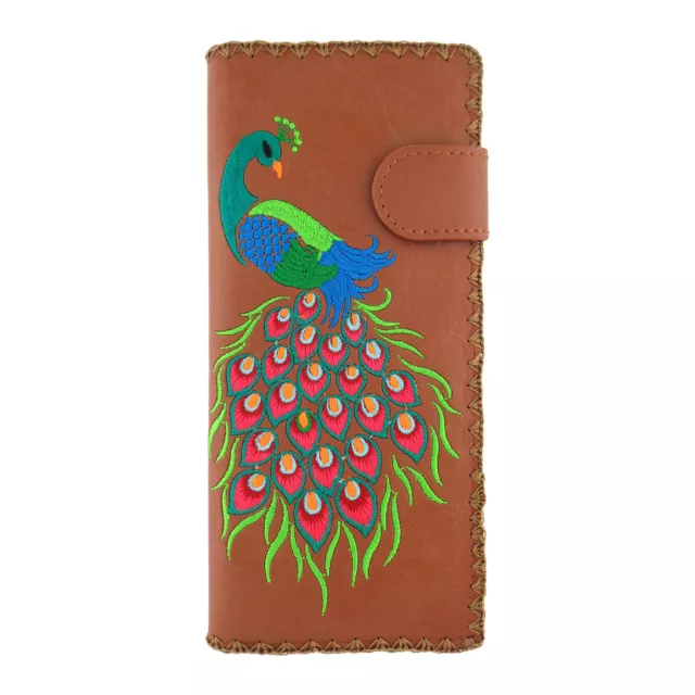 Lavishy Divine Peacock Peacock Feather Embroidery Vegan Large Flat Wallet