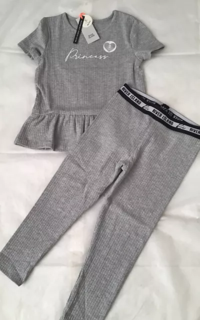 River island mini girls aged 2-3 years grey Princess ribbed peplum set BNWT