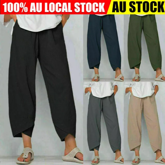 Summer Womens Ladies Cotton Linen Baggy Casual Harem Pants Trousers Plus Size