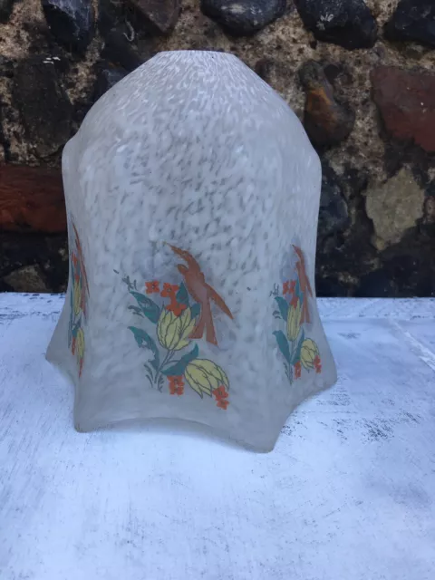 1940's Vintage Glass Light Shade Painted Geometric Frosted Obscure Cloud Glass