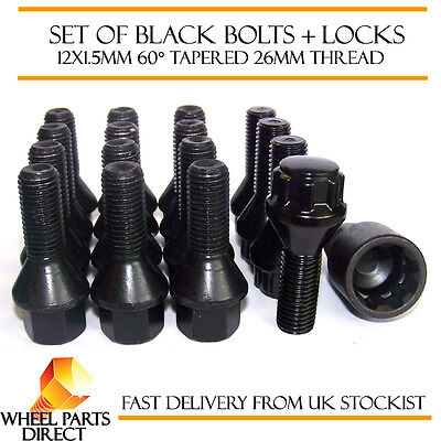 Black Wheel Bolts & Locks 12+4 12x1.5 Nuts for Renault Clio Sport RS Mk4 13-16