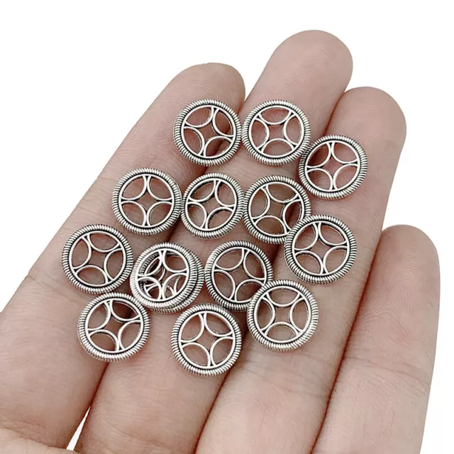 100 Tibetan Silver Hollow Open Round Circle Charms Pendants Spacer Beads 2 Side