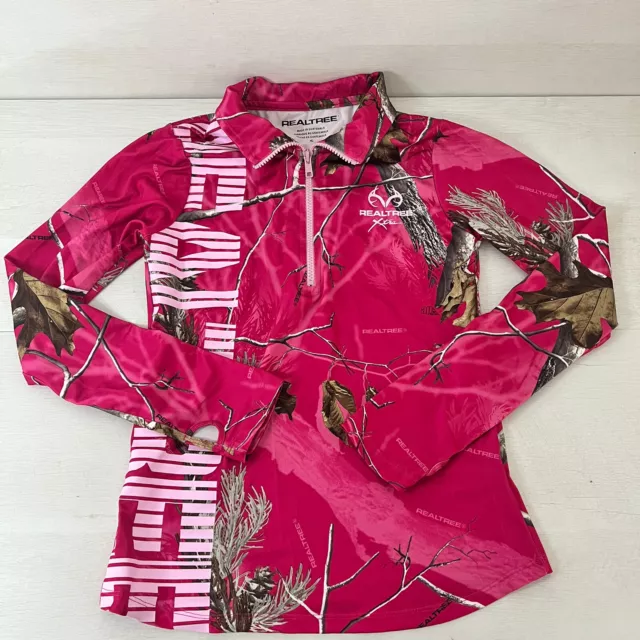 REALTREE Pullover Camoflauge Jacket Girls Small Pink Thumbs Out