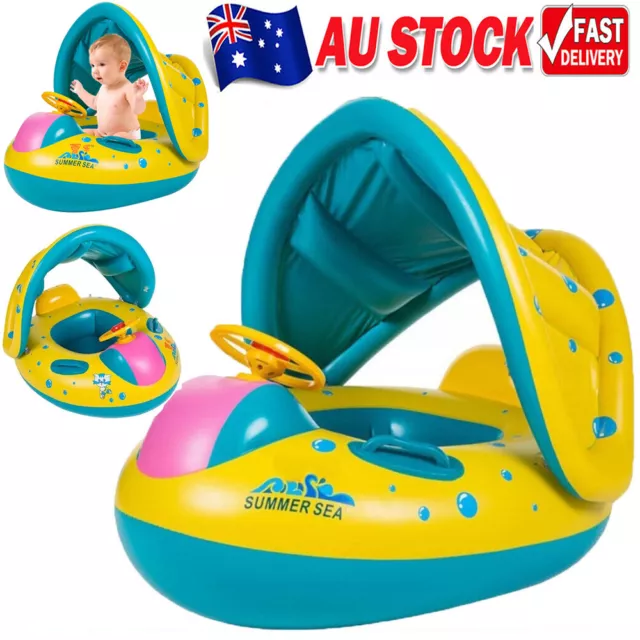 Inflatable Baby Swimming Ring with Sunshade Infant Floating Seat Boat Water Toys