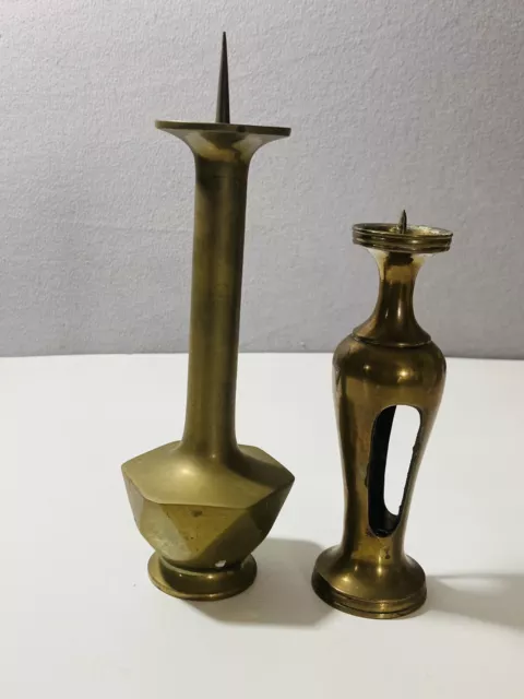 Pair Of Brass Taper Candle Holders Miss Matched Vintage Brass Candle Holders