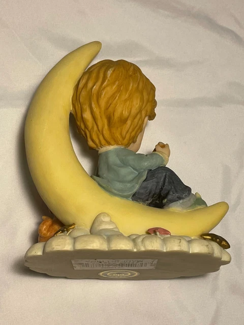 Montefiori Collection Figurine Boy Before Bedtime Moon Puppy Cat 8” 2