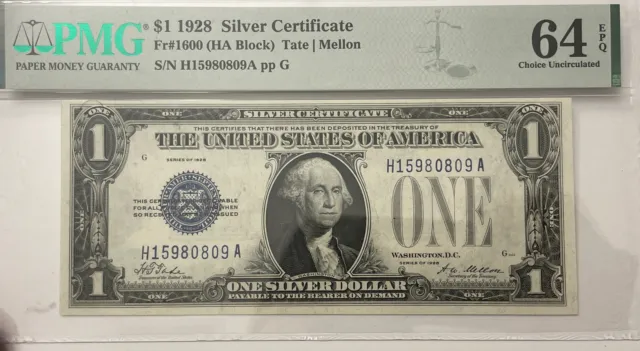 1928 $1 DOLLAR Silver Certificate MS-64 EPQ PMG! FR# 1600 FUNNY BACK NO RES!💥