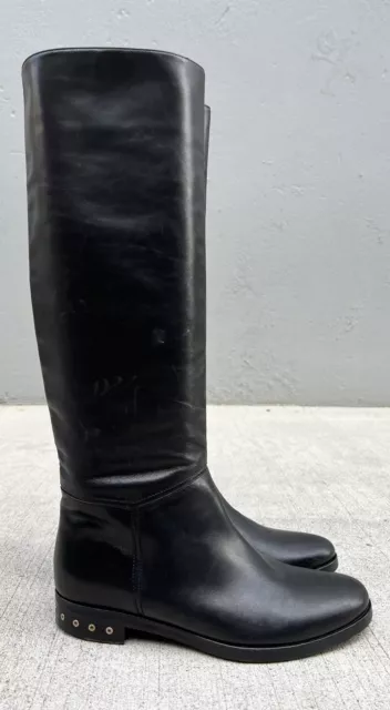 Lanvin Black Knee High Leather Boots Screw Detailing in Heel Sz 39.5