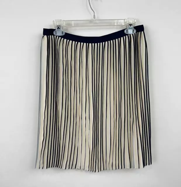 J. CREW Sunburst Pleated Skirt sz 8 Ivory Navy Striped Chiffon  Style A0633