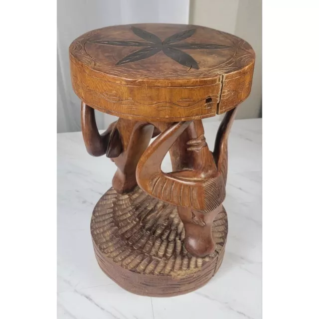 Beautiful! African Wooden Carved Art Deco Stool (18" Tall)