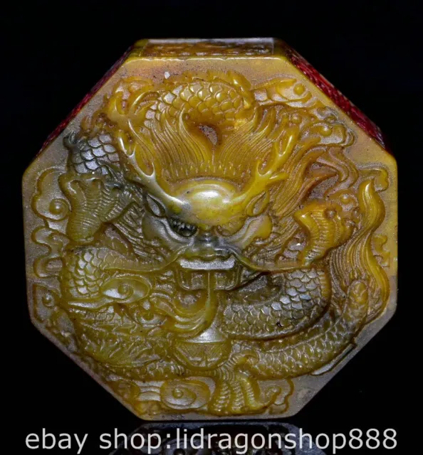 3.4" Chinese Natural Tianhuang Shoushan stone Carving Dragon Beast Seal Signet