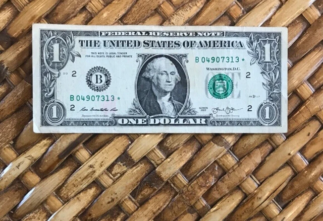2013 Series One Dollar Star Note Duplicate Serial Number B 04907313* $1 Error