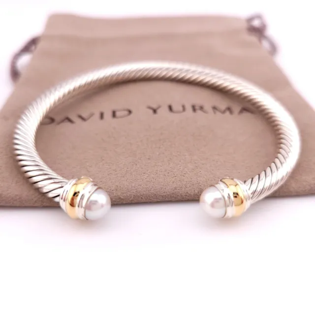 David Yurman 5mm Classic Cable Sterling Silver & 14k Gold Pearl Bracelet 6.75'in
