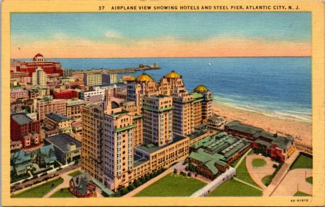 Atlantic City NJ Airplane View Showing Hotels and Steel Pier Linen Postcard
