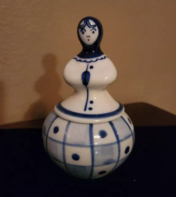 Vintage Gzhel Blue & White Porcelain Figurine- Hand Painted, Made in USSR