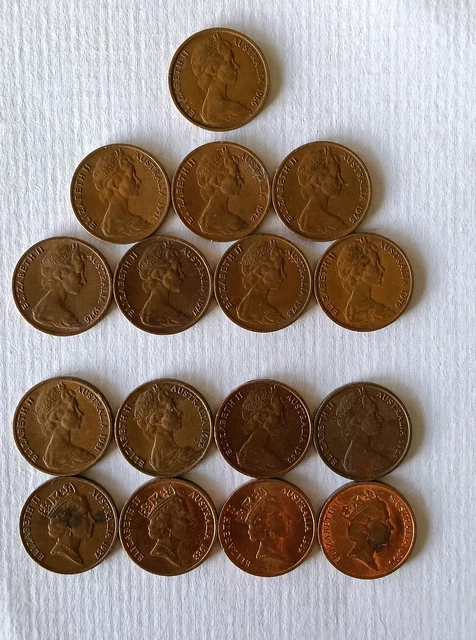AUSTRALIAN 1 CENT Pieces Various Years All 15 Coins $4.00